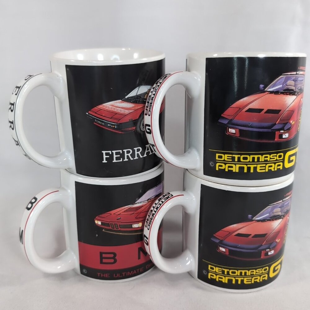 4 Set Car Mugs Detomaso Pantera GT5 BMW Ferrari Gift Master Korea Ceramic Sports